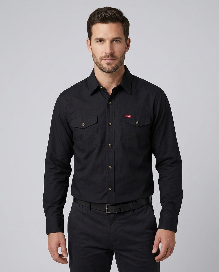 پیراهن آستین بلند کتان مشکی مردانه | wrangler